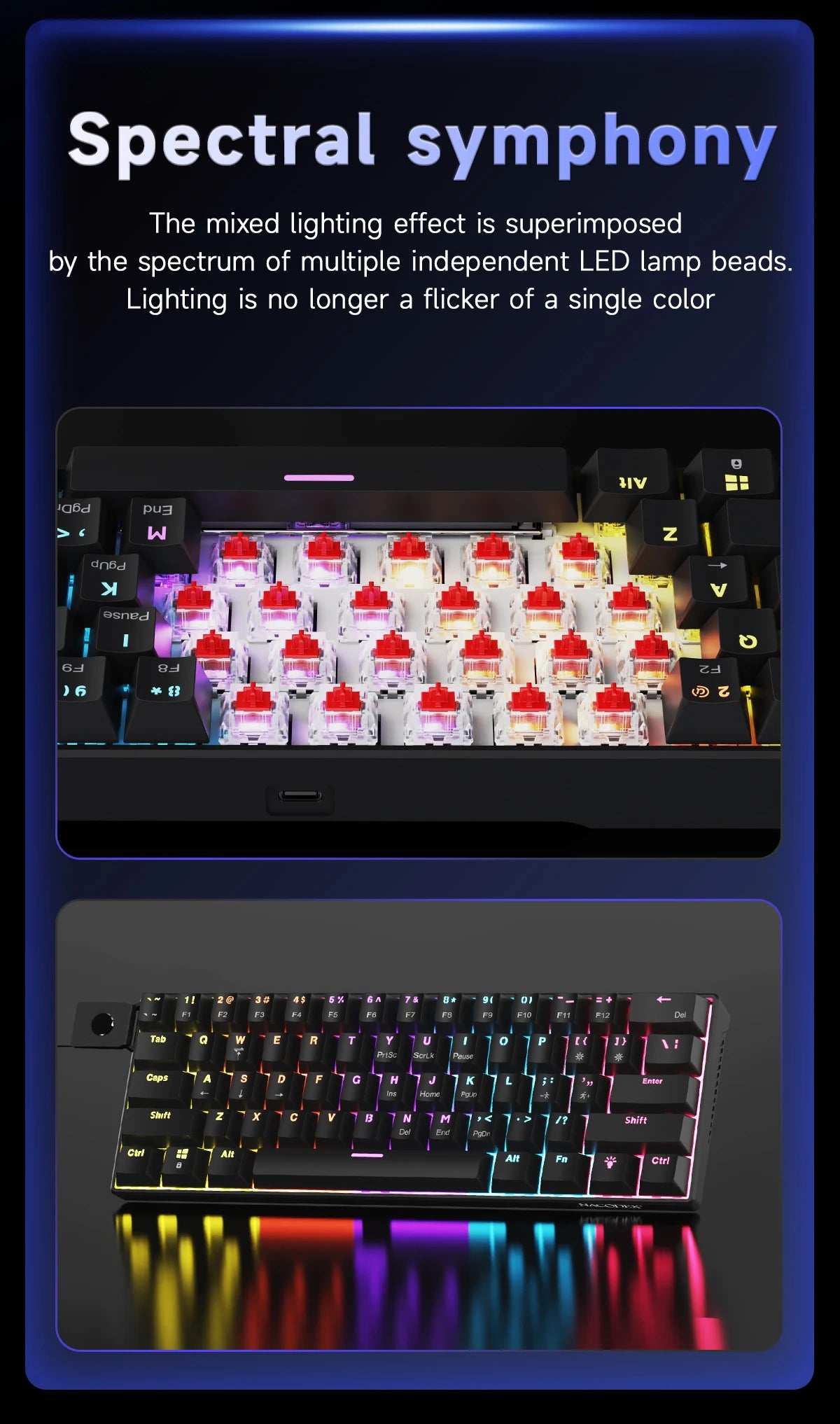 Teclado mecânico gaming com fios AJAZZ NK61 60% RGB hot-swappable, 61 teclas, switch vermelho, mini teclado para PC gamer