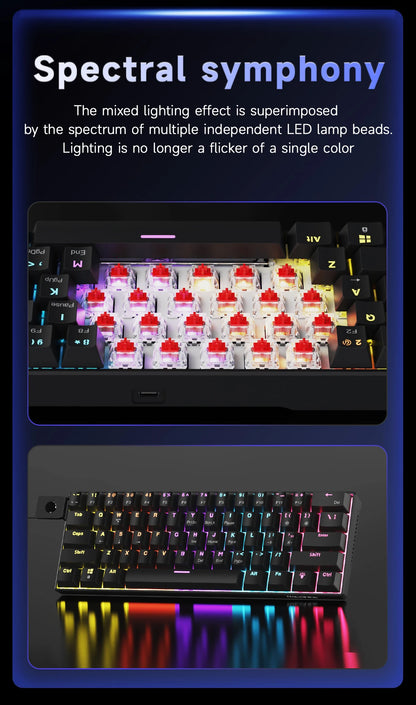 Teclado mecânico gaming com fios AJAZZ NK61 60% RGB hot-swappable, 61 teclas, switch vermelho, mini teclado para PC gamer