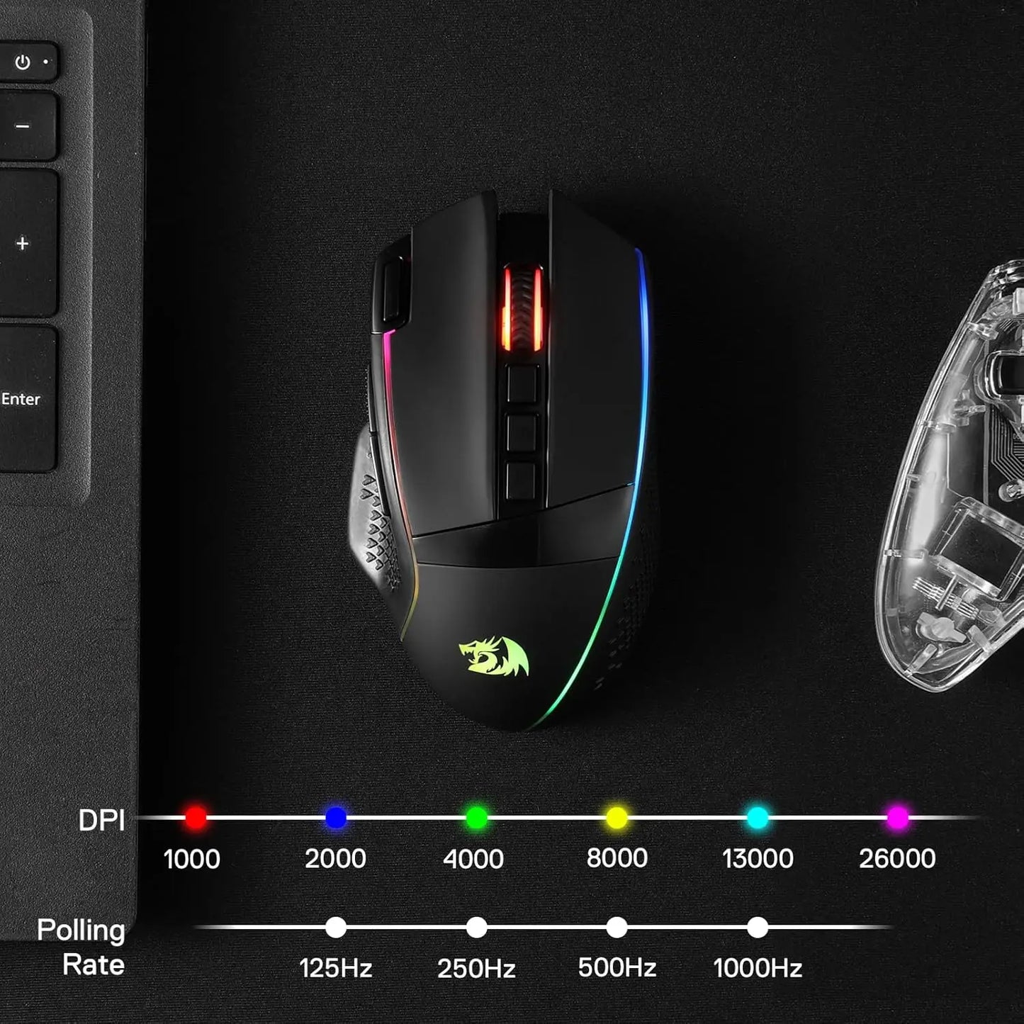 Redragon M991 Wireless Gaming Mouse, 26000 DPI Tri-Mode Gaming Mouse, RGB Gaming Mouse with 9 Programmable Buttons, PAW3395 Sensor for PC & Laptop