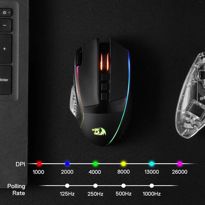 Redragon M991 Wireless Gaming Mouse, 26000 DPI Tri-Mode Gaming Mouse, RGB Gaming Mouse with 9 Programmable Buttons, PAW3395 Sensor for PC & Laptop