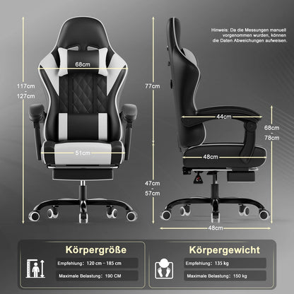 HOMALL Ergonomic Massage Gaming Chair with Lumbar Support, Adjustable Height Reclining Computer Chair, Swivel Office Chair with Headrest & Footrest