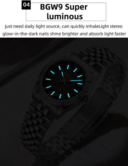 Relógio masculino novo ADDIESDIVE AD2073, vidro de safira, 36mm, VH31, quartz, efeito sunburst, 10Bar, impermeável para mergulho, luminoso