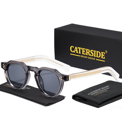 CATERSIDE Retro Round Men's Sunglasses High-Quality Thick Style Women's Outdoor Travel Business Driving Decorative Glasses UV400