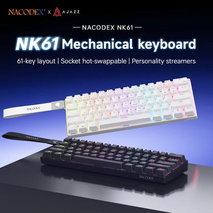 Teclado mecânico gaming com fios AJAZZ NK61 60% RGB hot-swappable, 61 teclas, switch vermelho, mini teclado para PC gamer