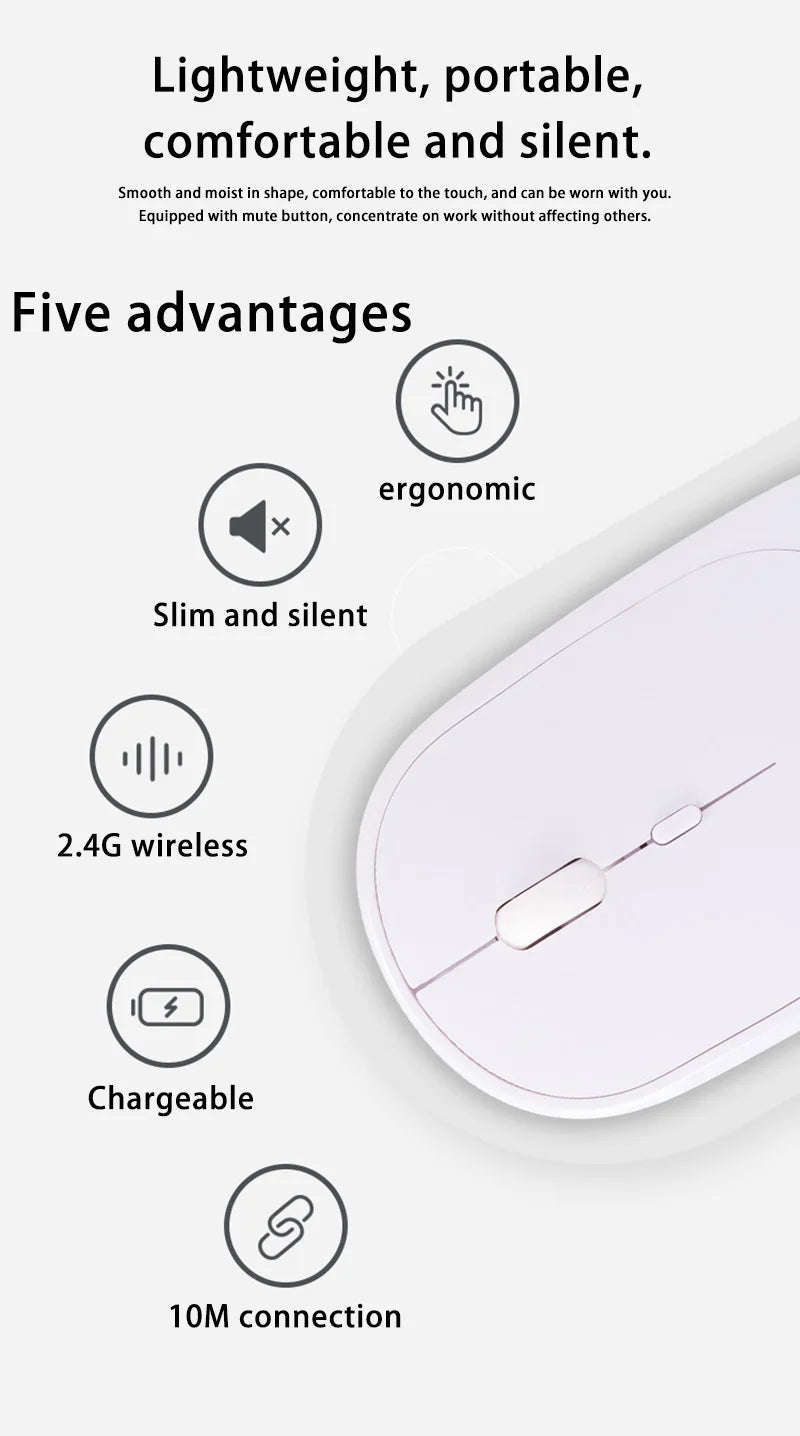 Mouse wireless Lenovo USB ricaricabile ergonomico con DPI regolabile, silenzioso, 2.4G Bluetooth ottico elettrico per gaming e ufficio