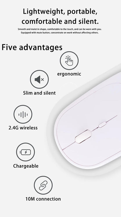 Mouse wireless Lenovo USB ricaricabile ergonomico con DPI regolabile, silenzioso, 2.4G Bluetooth ottico elettrico per gaming e ufficio