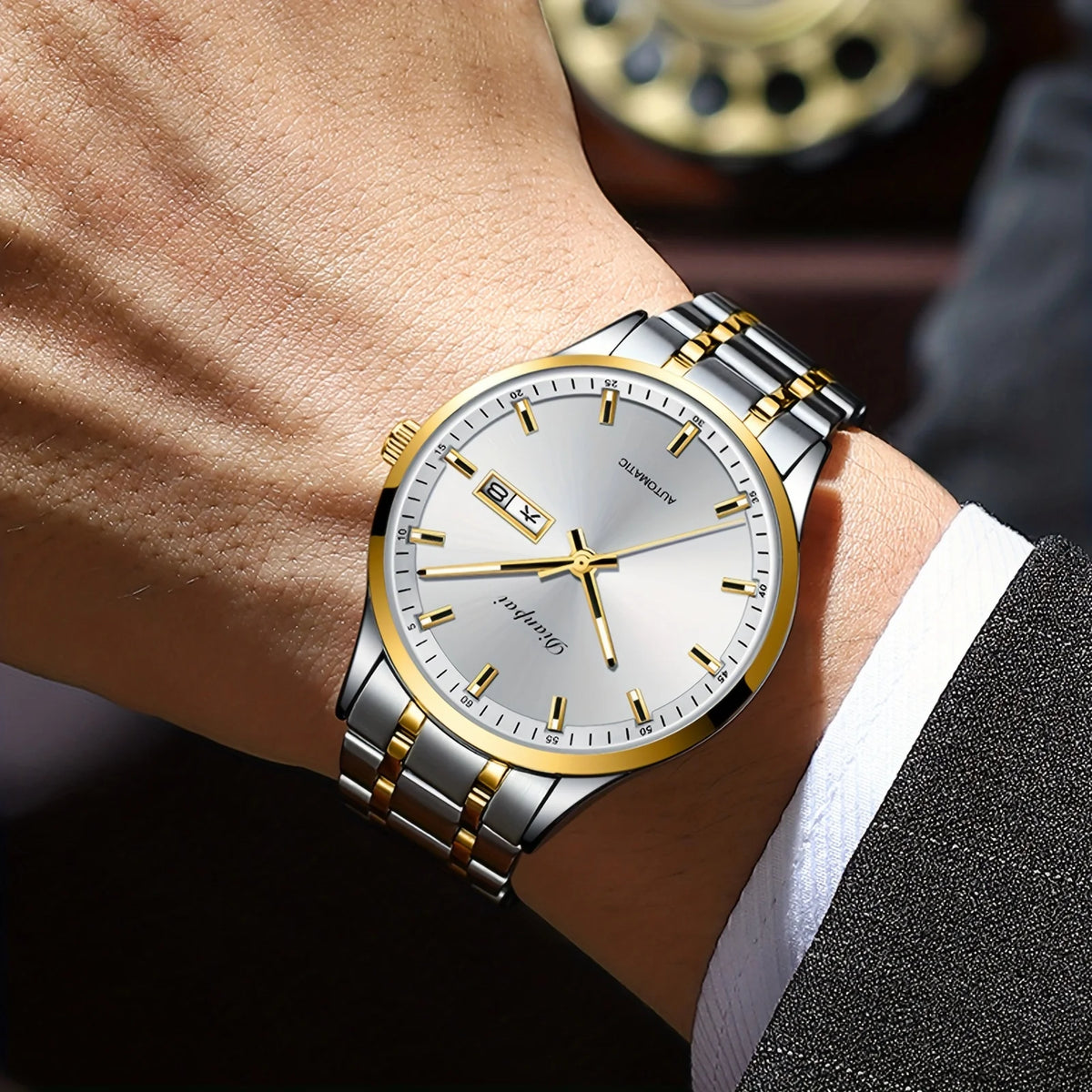 Reloj mecánico automático para hombre Dianpai: modelo de lujo, esfera luminiscente, diseño clásico y elegante, de acero inoxidable, resistente al agua, con calendario e indicación del día de la semana