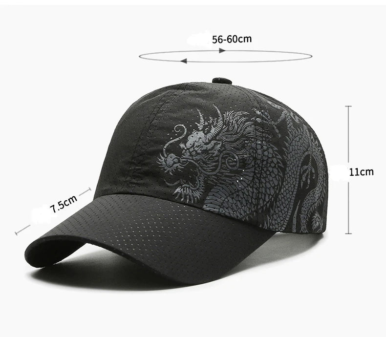 Hat, Chinese Style Printing Dragon Baseball Cap, Polyester Outdoor Quick Drying Hat, Sun Protection Hat, Cap, Cap, Both Men And
