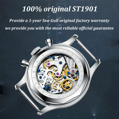 Reloj mecánico para hombre Seagull 1963 International Edition, reloj de piloto ST1901, cronógrafo retro de pulsera, aviación de la Fuerza Aérea, nuevo