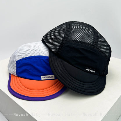 Cappellini da baseball unisex semplici in rete con lettere, parasole, ad asciugatura rapida, traspiranti, con visiera corta e a punta, versatili, alla moda, per attività all’aperto