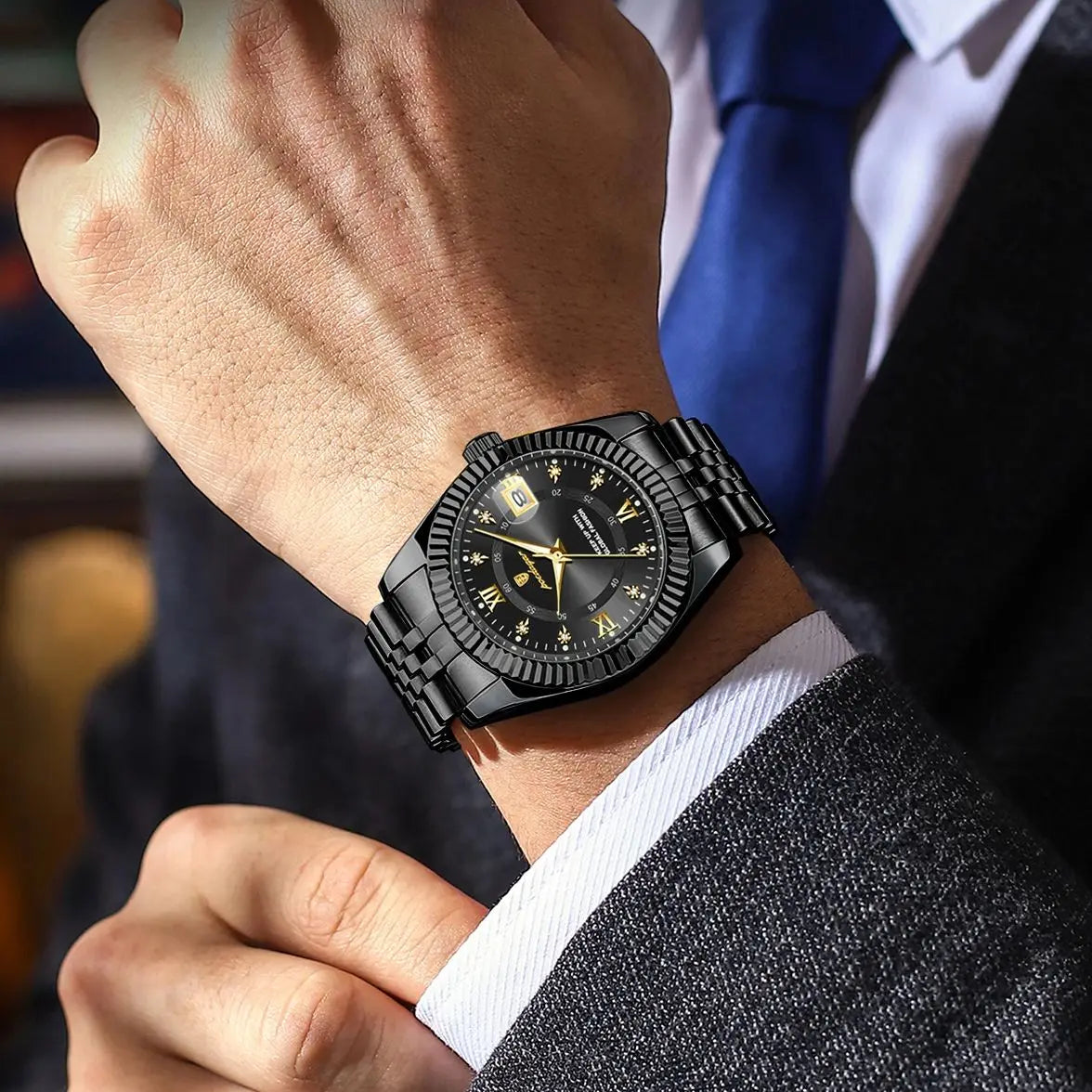 POEDAGAR herenhorloge – Luxe model, waterdicht, van roestvrij staal, met lichtgevende wijzerplaat, militaire stijl, datumfunctie, quartz uurwerk, ideaal voor op het werk of bij zakelijke gelegenheden.