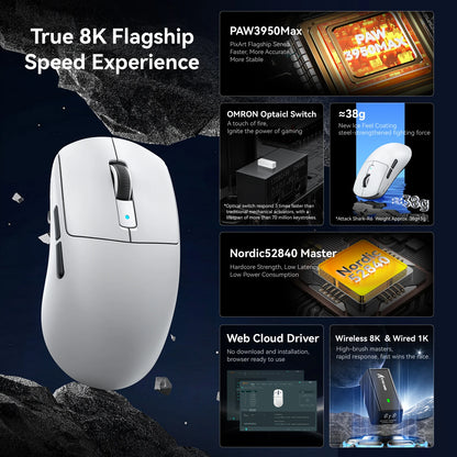 ATTACK SHARK R6 PAW3950MAX Wireless Gaming Mouse, 8Khz Polling, Ultralight 39g, Nordic 52840 MCU, Omron Optical Microswitches
