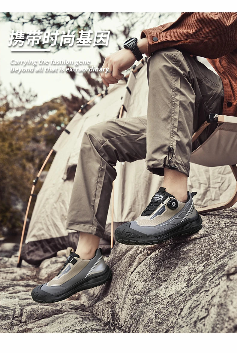 Sneakers da trekking da uomo con fibbia girevole, scarpe da escursionismo con suola spessa per attività all’aperto, scarpe sportive da uomo, comode e antiscivolo, ideali per arrampicata e passeggiate
