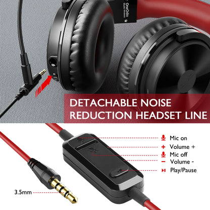 Auriculares gaming inalámbricos Bluetooth 5.2 OneOdio 110H – 110H de autonomía, sonido de graves profundos circumaurales con micrófono, auriculares 2 en 1 con cable e inalámbricos para PC y PS4