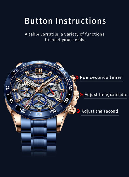 LIGE 2024 New Men Watch Top Brand Luxury Hollow Watch Men Waterproof Sport Quartz Chronograph Wrist Watch Man Relogio Masculino