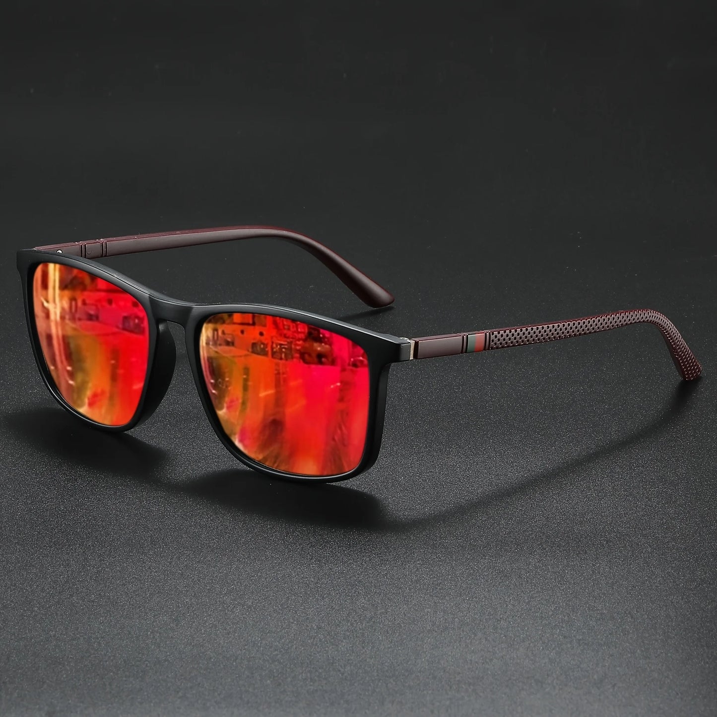 Classic Fashion Square Sunglasses - Lightweight Frame with Red/Green Stripe Temples, UV400 for Travel & Daily Wear