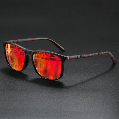 Classic Fashion Square Sunglasses - Lightweight Frame with Red/Green Stripe Temples, UV400 for Travel & Daily Wear