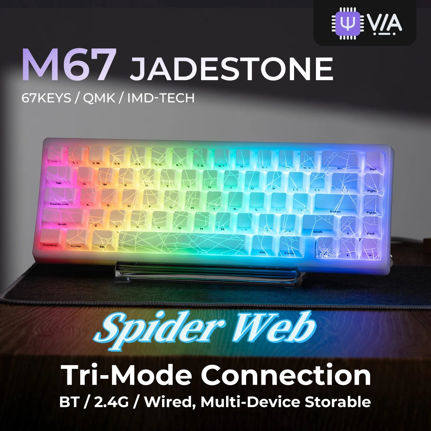 Teclado XVX Spider Web M67 JadeStone con teclas IMD-Tech, conexión trimodo y retroiluminación RGB personalizada 60%
