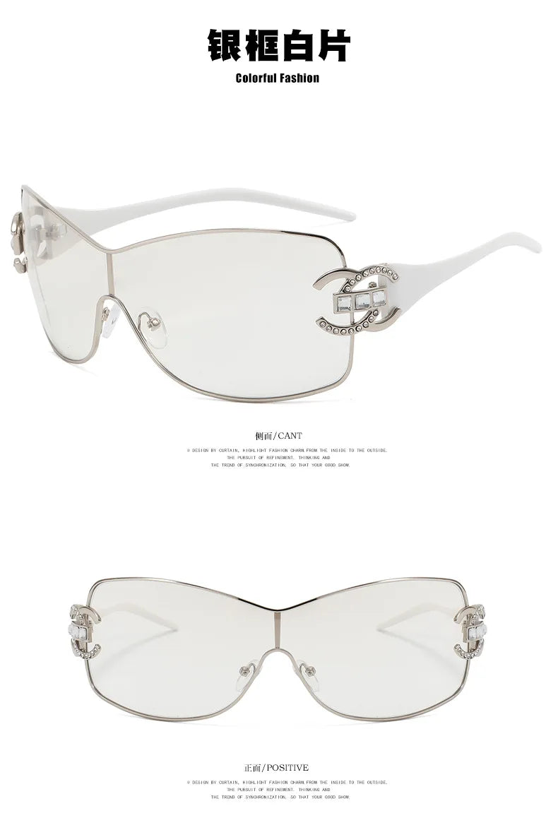 Luxury Rhinestone Punk Oversized One - Piece Frame Y2K Women's Sunglasses Trendy Brand Summer Men Sunglass Travel  Eyewear UV400