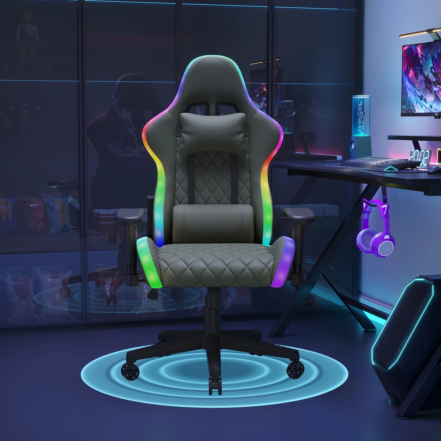 Ergonomic Office Chair with Lumbar Massage, RGB LED Lighting, Reclining Backrest, Adjustable Armrests & Executive Gaming Chair for Home Office