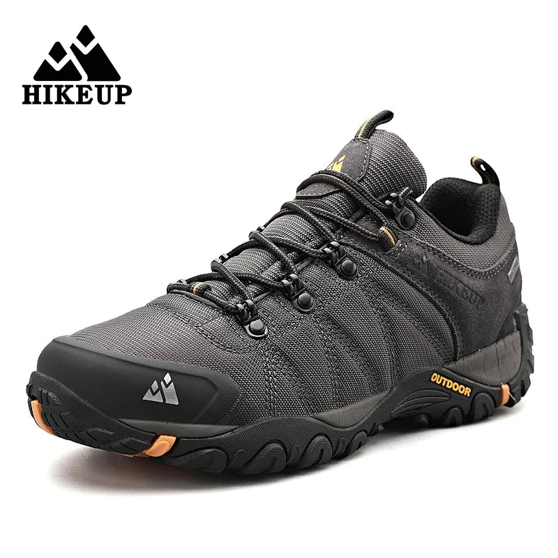 HIKEUP Pantofi de drumeție pentru bărbați, pentru patru sezoane, sport outdoor, piele naturală, rezistenți la uzură, pantofi de escaladă cu talpă din cauciuc, sneakeri de trekking