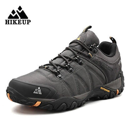 HIKEUP Pantofi de drumeție pentru bărbați, pentru patru sezoane, sport outdoor, piele naturală, rezistenți la uzură, pantofi de escaladă cu talpă din cauciuc, sneakeri de trekking