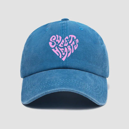 Pink heart-shaped letter printed baseball cap, versatile for daily use, sweet girl's hat, outdoor sun protection and shading