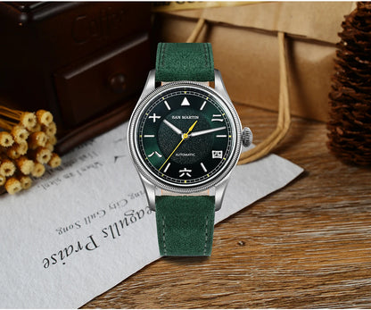 San Martin 39.5mm Retro Chinese Characters Indices Dial Men Pilot Watch YN55 100M Waterproof BGW-X1 Luminous SN0033C