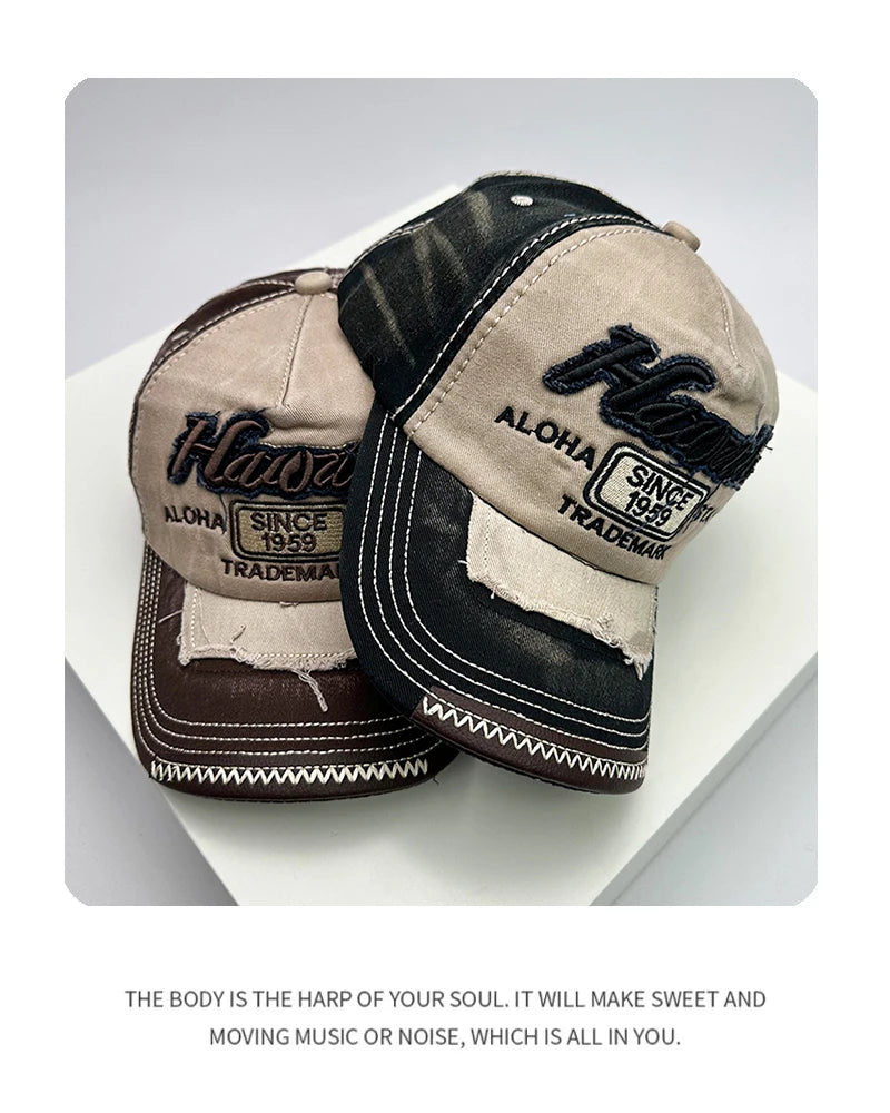 Koreanische Vintage-Waschung Baseballcaps für Herren und Damen aus Baumwolle, Snapback-Caps mit Stickerei, neue vielseitige Mode-Lettering-Freizeitcaps im Distressed-Look