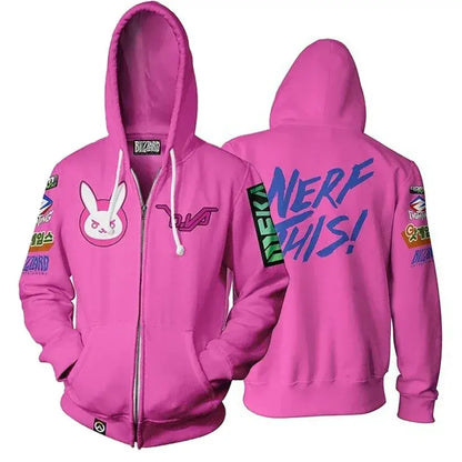 Sweatshirt com Capuz de Anime e Gaming com Impressão 3D Overwatches DVA DJ, Fato de Cosplay, Casaco com Capuz para Mulher, Homem e Casal, Top de Vestuário