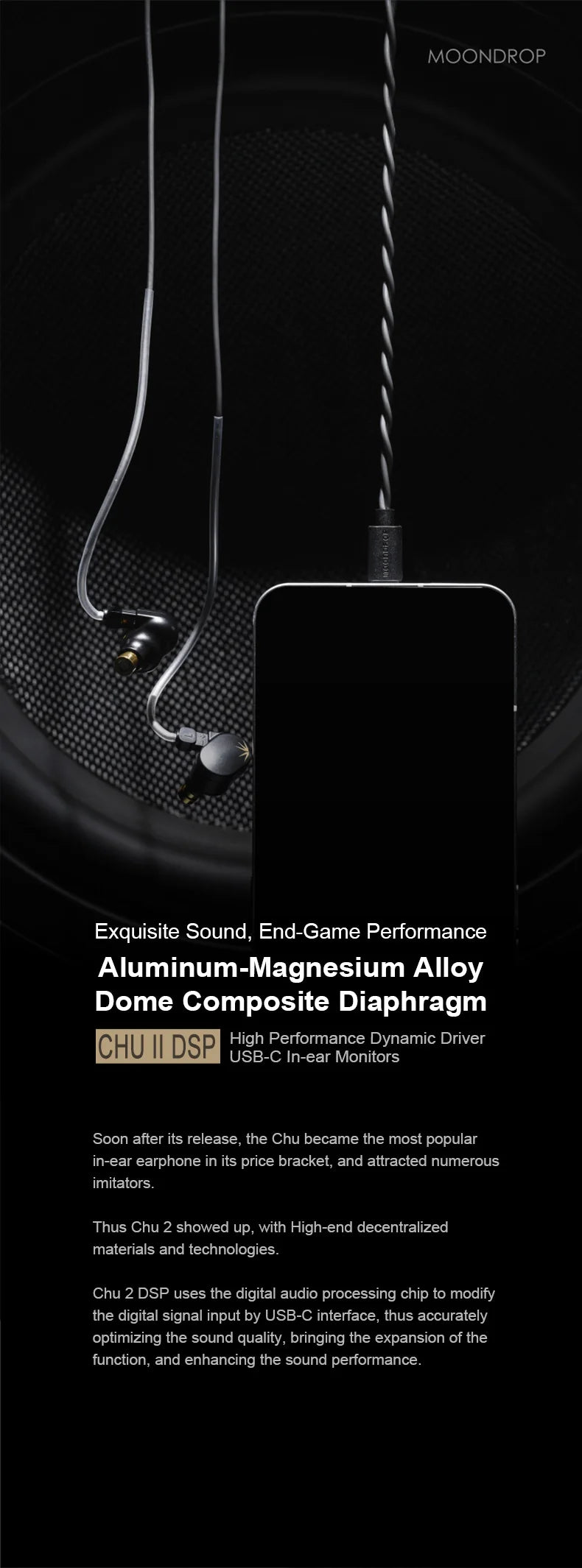 MOONDROP CHU II CHUII DSP Dynamic Driver In-Ear Earphone IEMs HiFi Music Earbuds with 0.78mm Interchangeable Cable Wried Headset