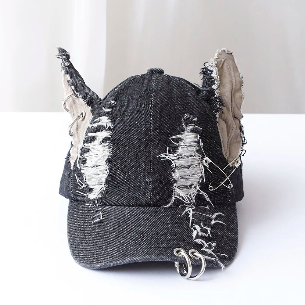 new fashion Girl New Jeans Long Rabbit Ears Cowboy Baseball Hat Wash Graffiti Hip Hop Cap Women Men Party Team Baseball Cap