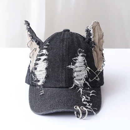 new fashion Girl New Jeans Long Rabbit Ears Cowboy Baseball Hat Wash Graffiti Hip Hop Cap Women Men Party Team Baseball Cap