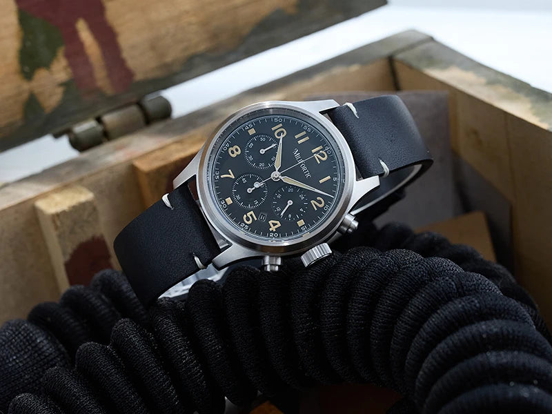 Milifortic 39MM Men's Solar Chronograph M069 Sapphire Crystal VS75 Stainless Steel Case Military Style Quartz Wristwatches