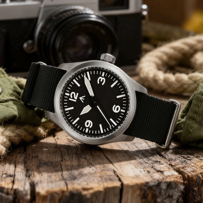 Relógio de Quartzo Vintage Militar Militado ML08 V2 com Movimento VH31, Vidro Duplo de Safira, Luminescência C3 BGW-9, Impermeável, 38mm