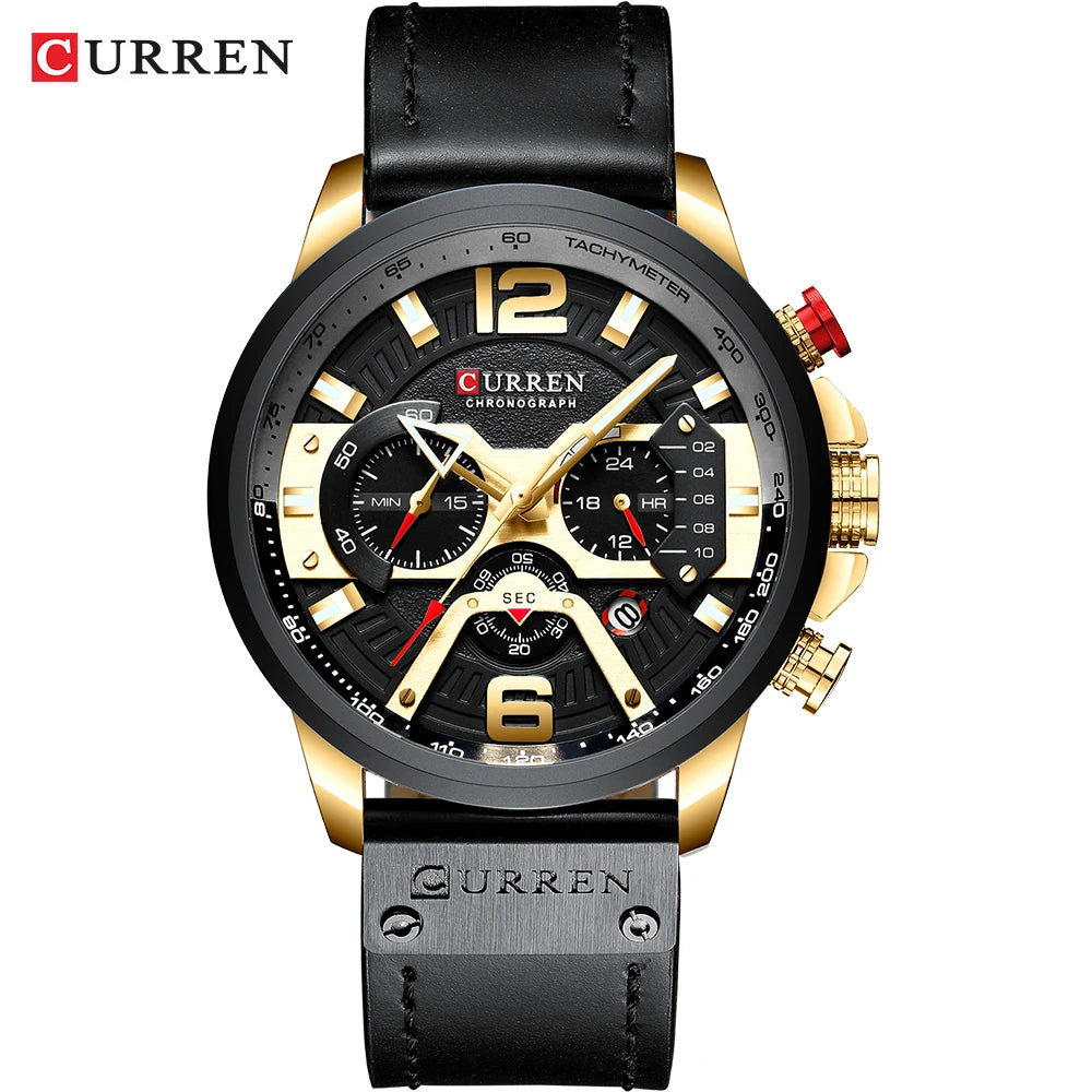 Herrenuhr CURREN 8329 – Lässiger Sportstil, Military-Design, Lederarmband, trendiger Chronograph, Luxusuhr einer renommierten Marke