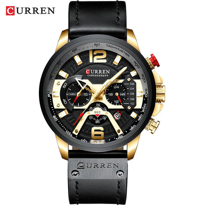 Herrenuhr CURREN 8329 – Lässiger Sportstil, Military-Design, Lederarmband, trendiger Chronograph, Luxusuhr einer renommierten Marke