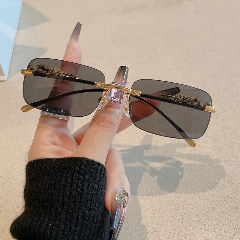 Cycling 12pcs Brand Leopard Rimless Rectangle Sunglasses Fashion Y2K Frameless Sun Glasses Shades for Women Men UV400
