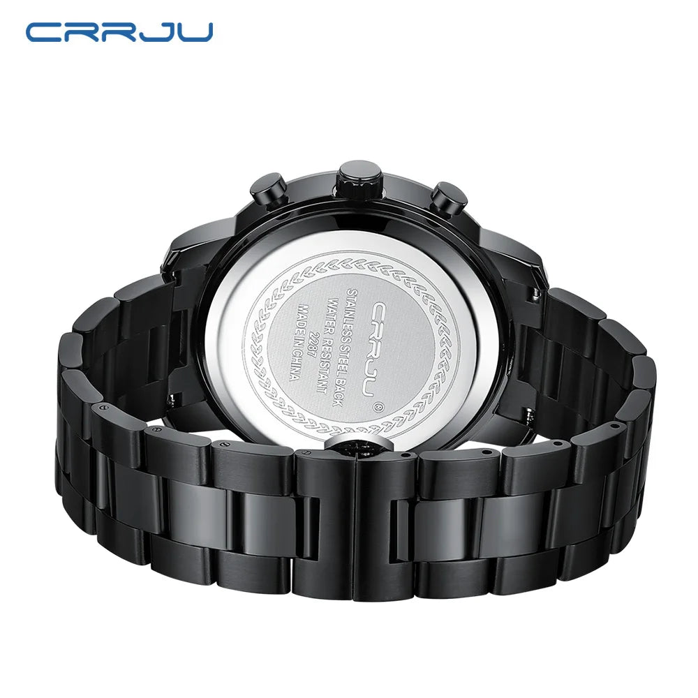Montre pour homme CRRJU – Chronographe en acier inoxydable, étanche, avec affichage de la date, mouvement à quartz analogique, style élégant et professionnel