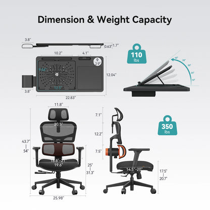NEWTRAL NT001 Ergonomic Office Chair with Auto-Following Lumbar Support, 3 Recline Angles, Adjustable Backrest Armrest Headrest