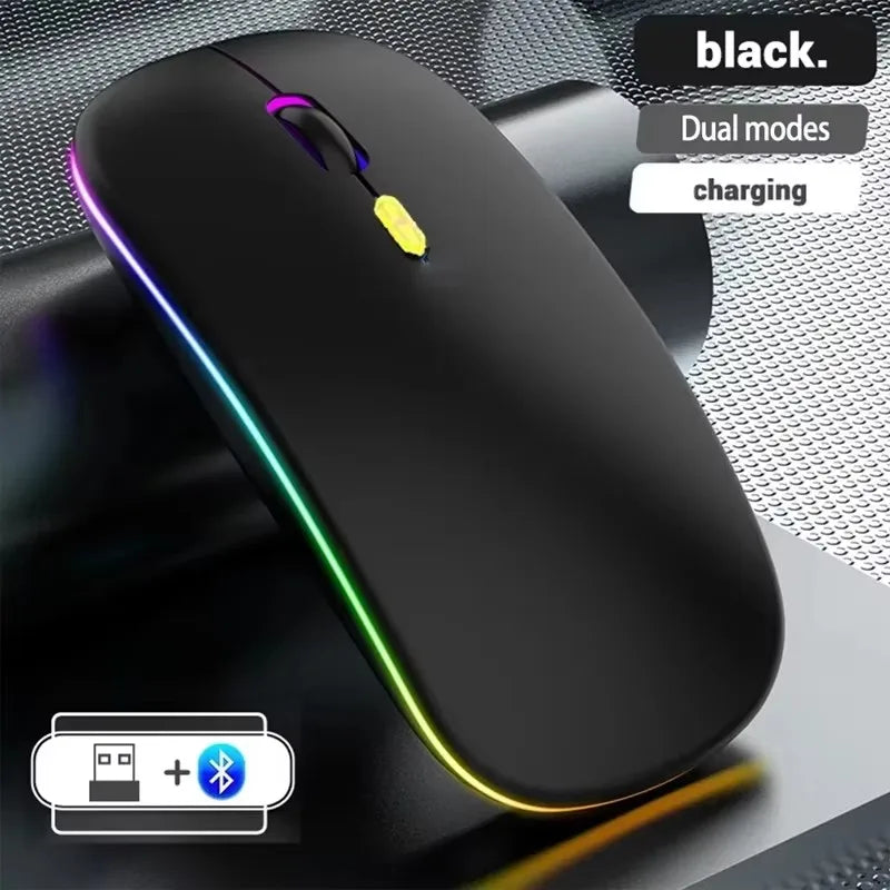 Rato sem fios recarregável de modo duplo, compatível com Bluetooth, 2.4G USB, para computador portátil, iPad, tablet e notebook, rato gaming