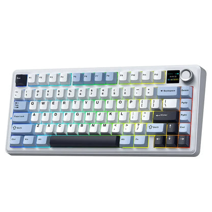 Teclado Mecânico Gaming AULA F75 MAX 2.4G Sem Fios/BT/Com Fio Hot-Swap RGB 75% 81 Teclas Teclado de Escritório com Ecrã TFT