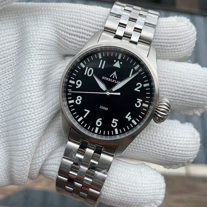 STEELFLIER Official SF743 Pilot VH31 Quartz Movement Big Onion Crown 200M Waterproof Sapphire Crystal Luxury Dive Luminous Watch