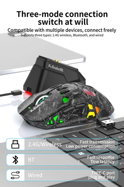 Lenovo Tri-Mode Gaming Mouse Wireless with RGB Charging Dock, 12000DPI Ergonomic Rechargeable Mouse, Bluetooth 2.4G USB Mouse for PC Laptop