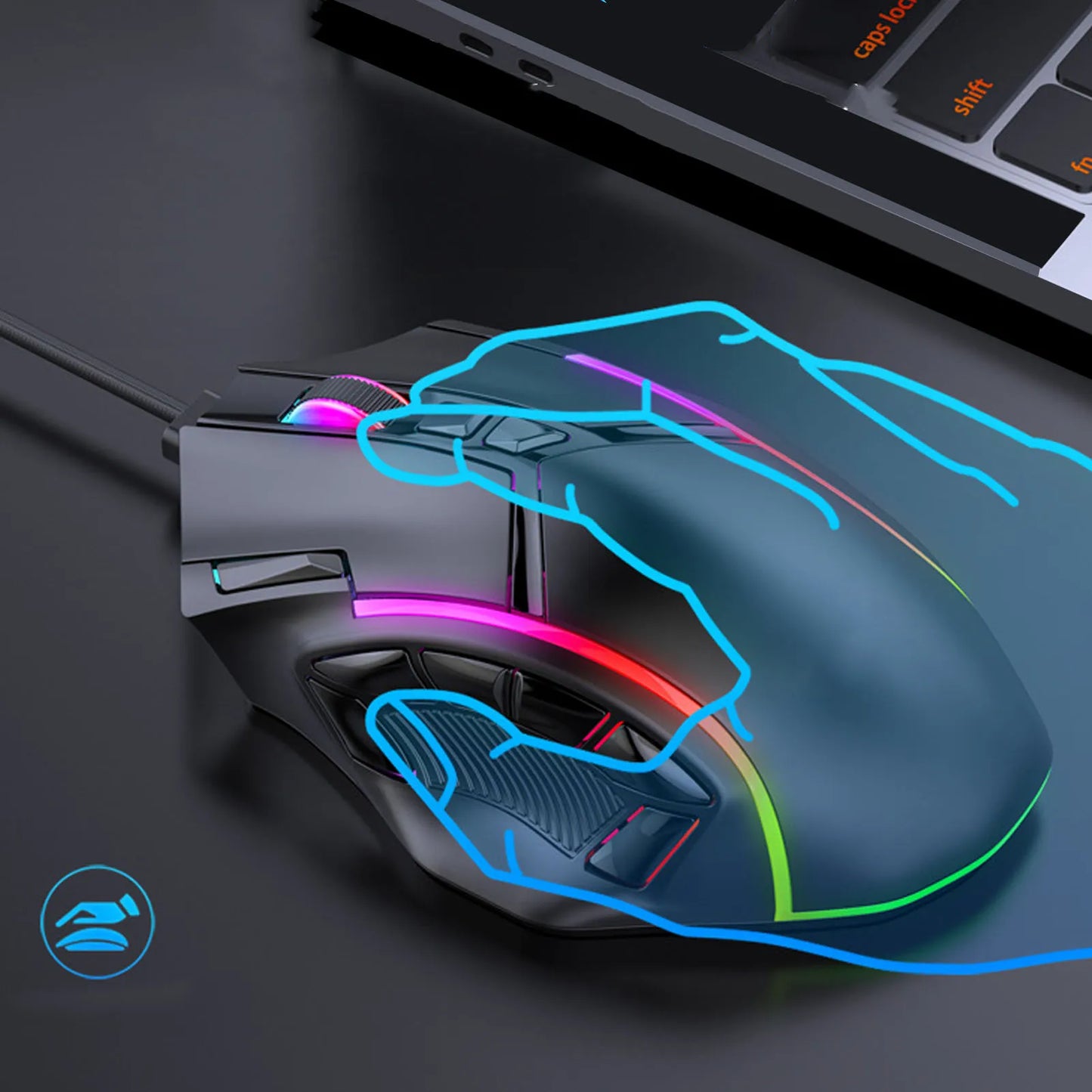 Ratón gaming RGB con cable 12800DPI, 12 teclas, definición de macros, accesorios de repuesto para ordenador, funcionamiento fotoeléctrico
