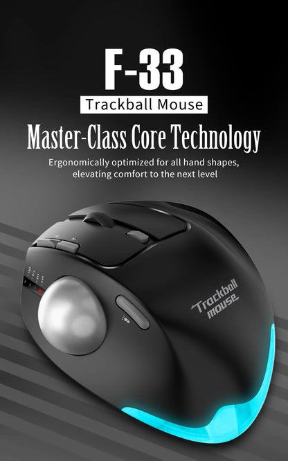Lefon F33 Bluetooth Ergonomic Trackball Mouse, Rechargeable Wireless Trackball Mouse with Bluetooth & 2.4G, 4800 DPI Ergonomic Rollerball Mouse for PC, Office & Drawing