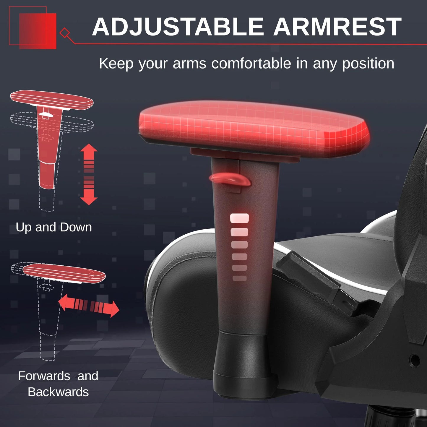 Gaming Chair, Ergonomic, with Headrest Lumbar Pillow, 135° Reclining, PU Leather Computer Chair, Black Gray