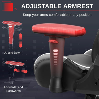 Gaming Chair, Ergonomic, with Headrest Lumbar Pillow, 135° Reclining, PU Leather Computer Chair, Black Gray