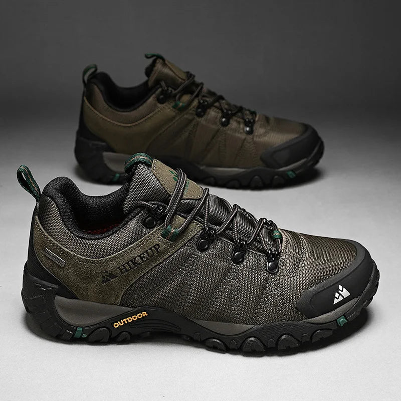 HIKEUP Pantofi de drumeție pentru bărbați, pentru patru sezoane, sport outdoor, piele naturală, rezistenți la uzură, pantofi de escaladă cu talpă din cauciuc, sneakeri de trekking