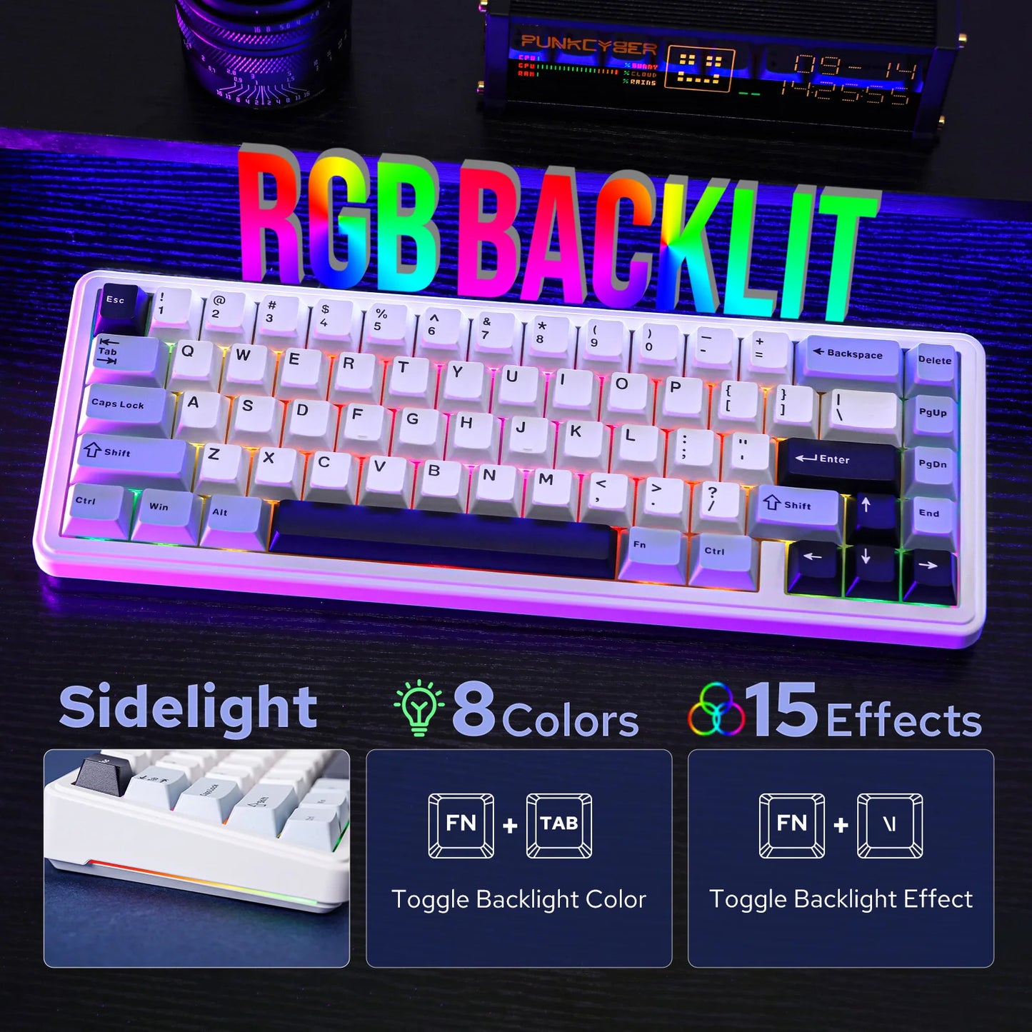Teclado mecánico EPOMAKER x AULA F65 con distribución 65%, hot-swap, montaje gasket y conexión con cable/Bluetooth/inalámbrica 2.4G para Mac/Win